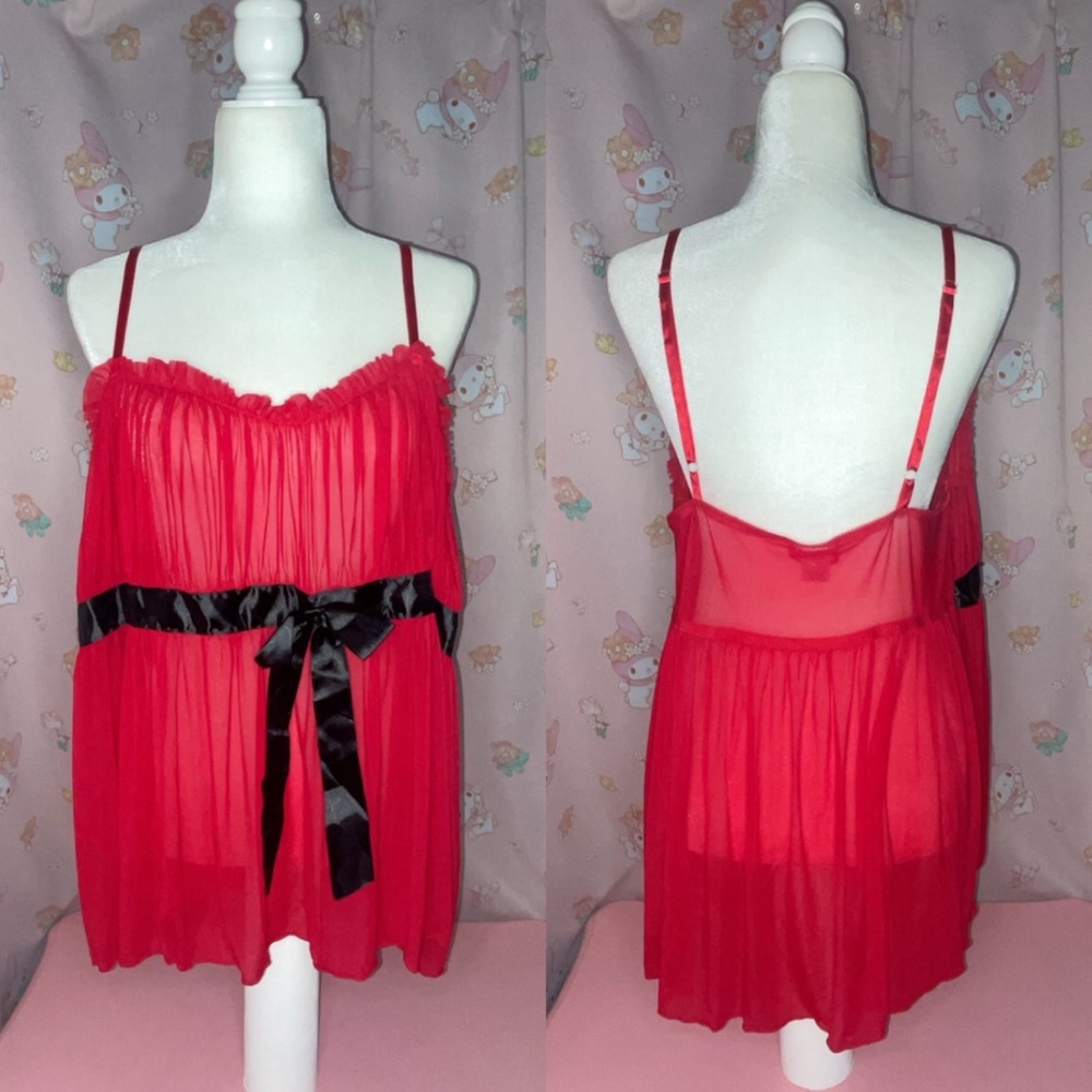 Bed of Roses Lingerie Red Cami with Black Ribbon Detail